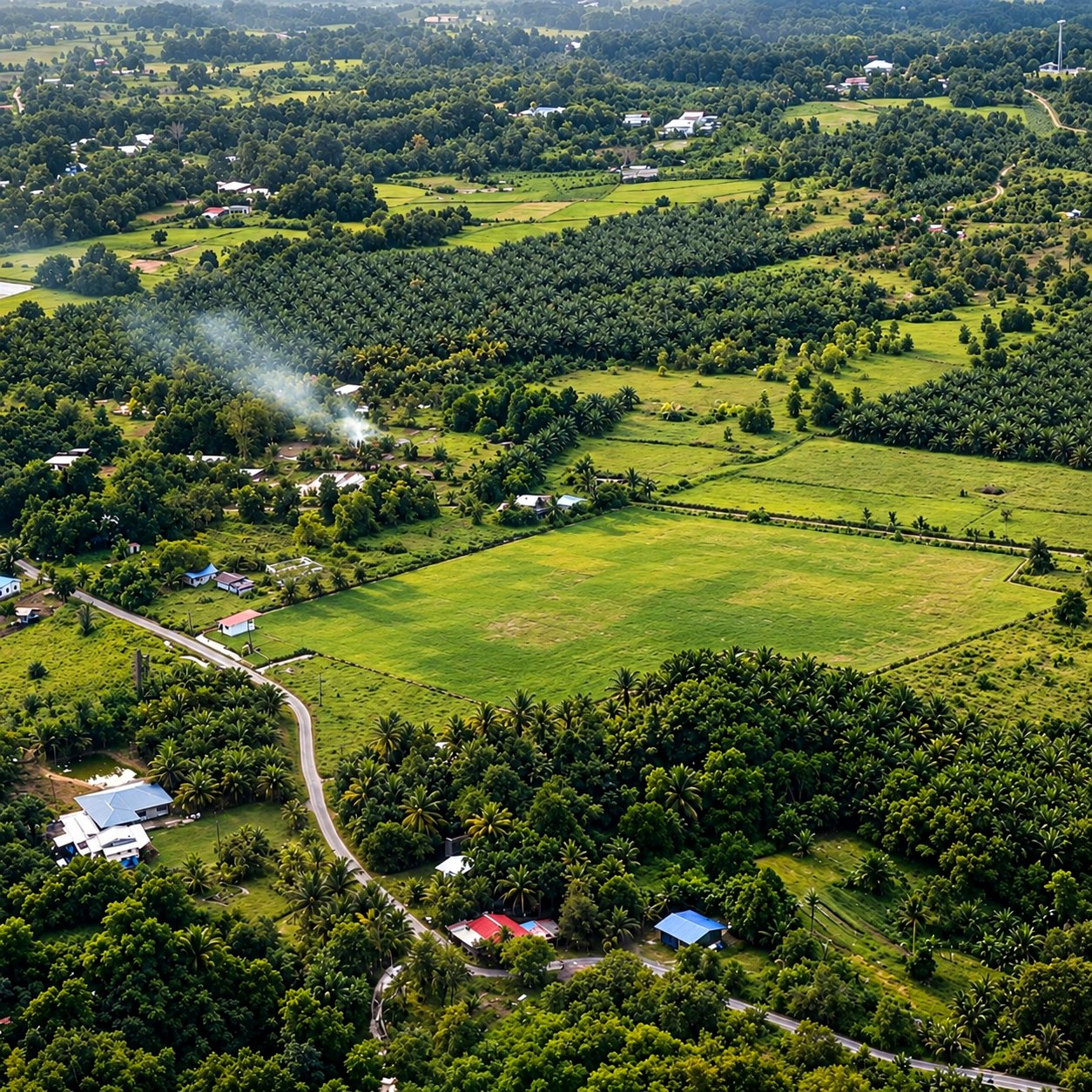 Aerial overview of Lawny Agriculture farm area in Miri